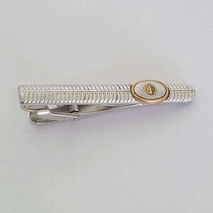 Dunhill Vintage Two Tone Tie Clasp Clip Bar Silver Gold Retro Geometric D Logo